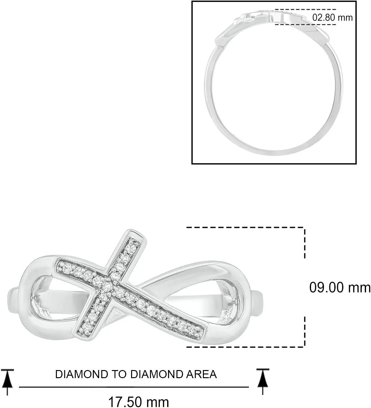 Cali Trove 1/20cttw Diamond Cross Ring with Infinity Sign for Women, Infinity Ring with Horizontal Diamond Cross in 925 Sterling Silver, Women's Silver Infinity Cross Ring with Round White Diamonds