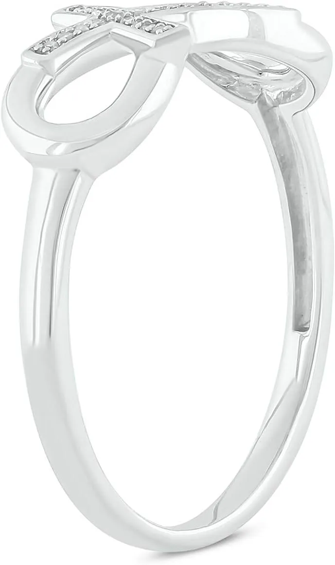 Cali Trove 1/20cttw Diamond Cross Ring with Infinity Sign for Women, Infinity Ring with Horizontal Diamond Cross in 925 Sterling Silver, Women's Silver Infinity Cross Ring with Round White Diamonds