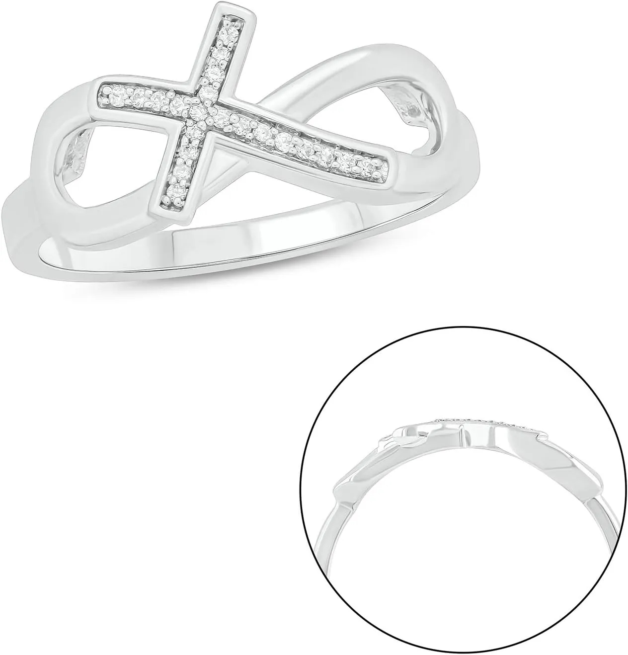 Cali Trove 1/20cttw Diamond Cross Ring with Infinity Sign for Women, Infinity Ring with Horizontal Diamond Cross in 925 Sterling Silver, Women's Silver Infinity Cross Ring with Round White Diamonds