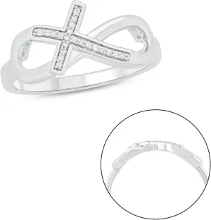 Cali Trove 1/20cttw Diamond Cross Ring with Infinity Sign for Women, Infinity Ring with Horizontal Diamond Cross in 925 Sterling Silver, Women's Silver Infinity Cross Ring with Round White Diamonds