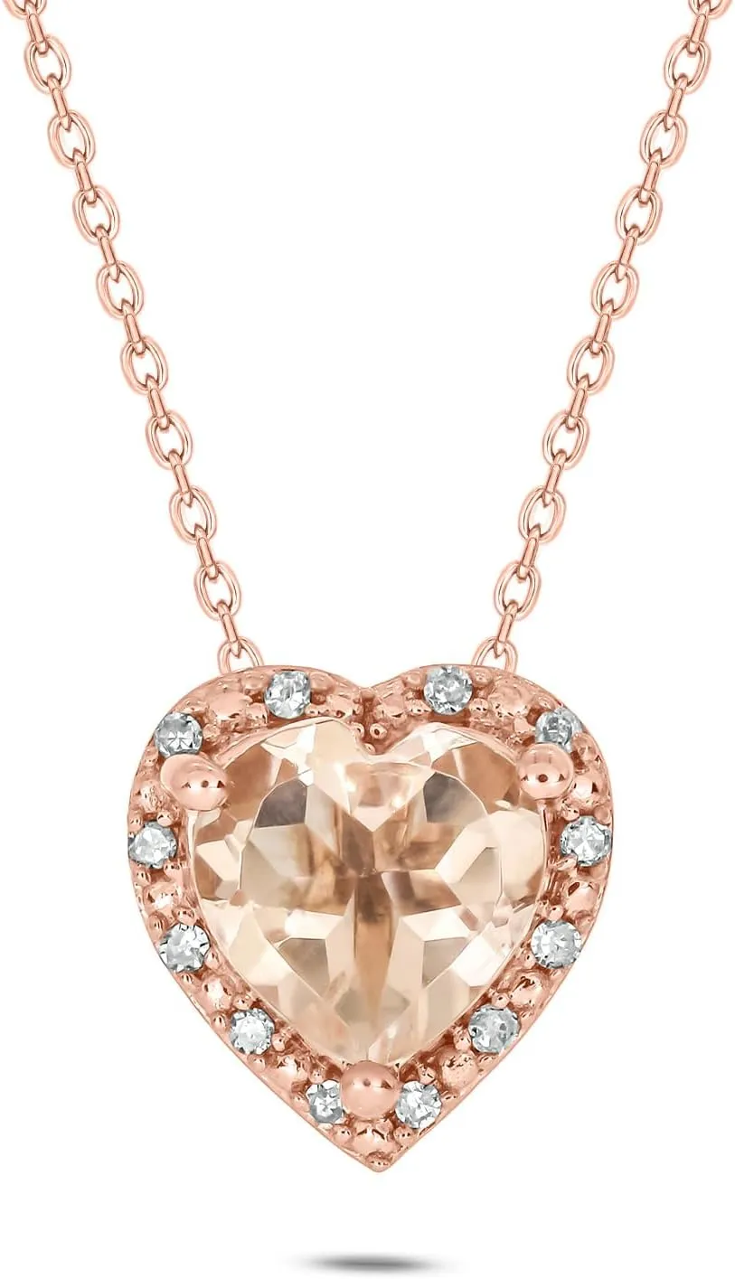 Cali Trove Heart Necklace for Women | Simulated Morganite Gemstone Pendant with 1/20 Ct Diamonds | 18KT Rose Gold Vermeil on 925 Sterling Silver | 18" Chain Included | Romantic Jewelry Gift for Her