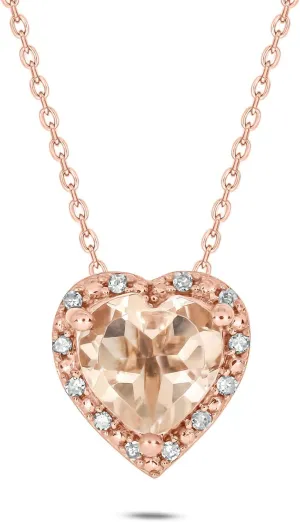 Cali Trove Heart Necklace for Women | Simulated Morganite Gemstone Pendant with 1/20 Ct Diamonds | 18KT Rose Gold Vermeil on 925 Sterling Silver | 18" Chain Included | Romantic Jewelry Gift for Her