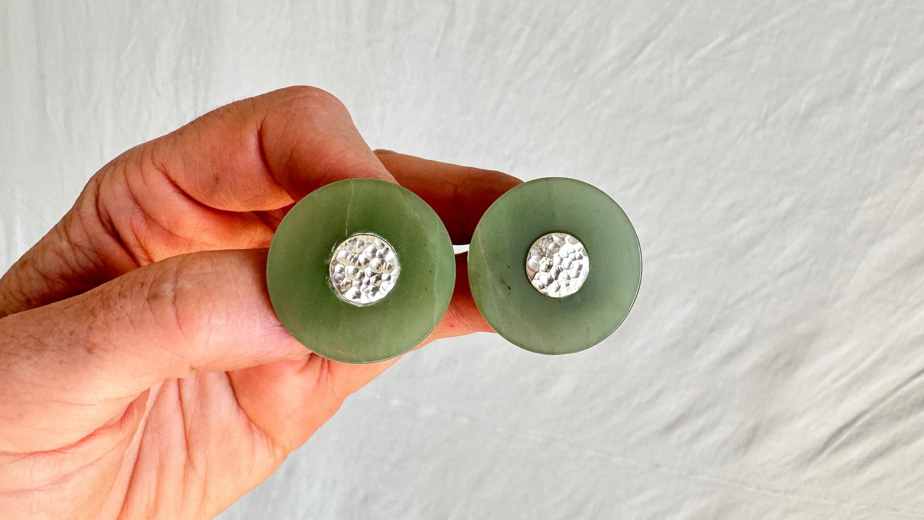 Canadian Jade Earrings. Jade & Sterling Silver. 1353
