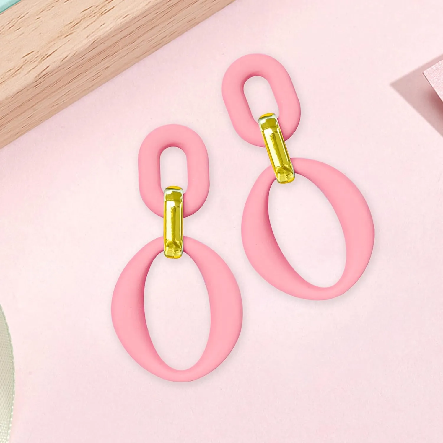 Candy Color Long Chain Link Dangle Earrings for Women Gold Plated Retro Oval Round U Shape Earring Studs