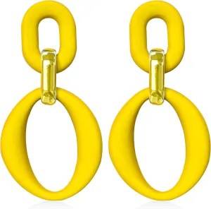 Candy Color Long Chain Link Dangle Earrings for Women Gold Plated Retro Oval Round U Shape Earring Studs