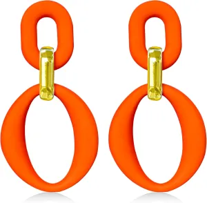 Candy Color Long Chain Link Dangle Earrings for Women Gold Plated Retro Oval Round U Shape Earring Studs