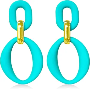 Candy Color Long Chain Link Dangle Earrings for Women Gold Plated Retro Oval Round U Shape Earring Studs