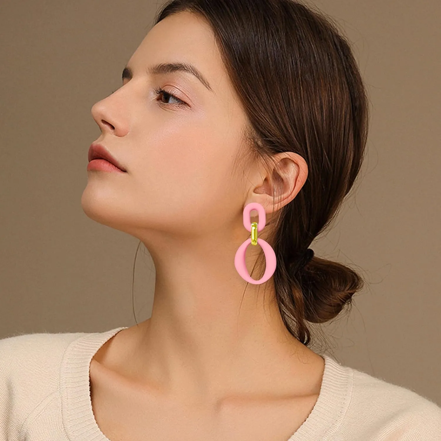 Candy Color Long Chain Link Dangle Earrings for Women Gold Plated Retro Oval Round U Shape Earring Studs
