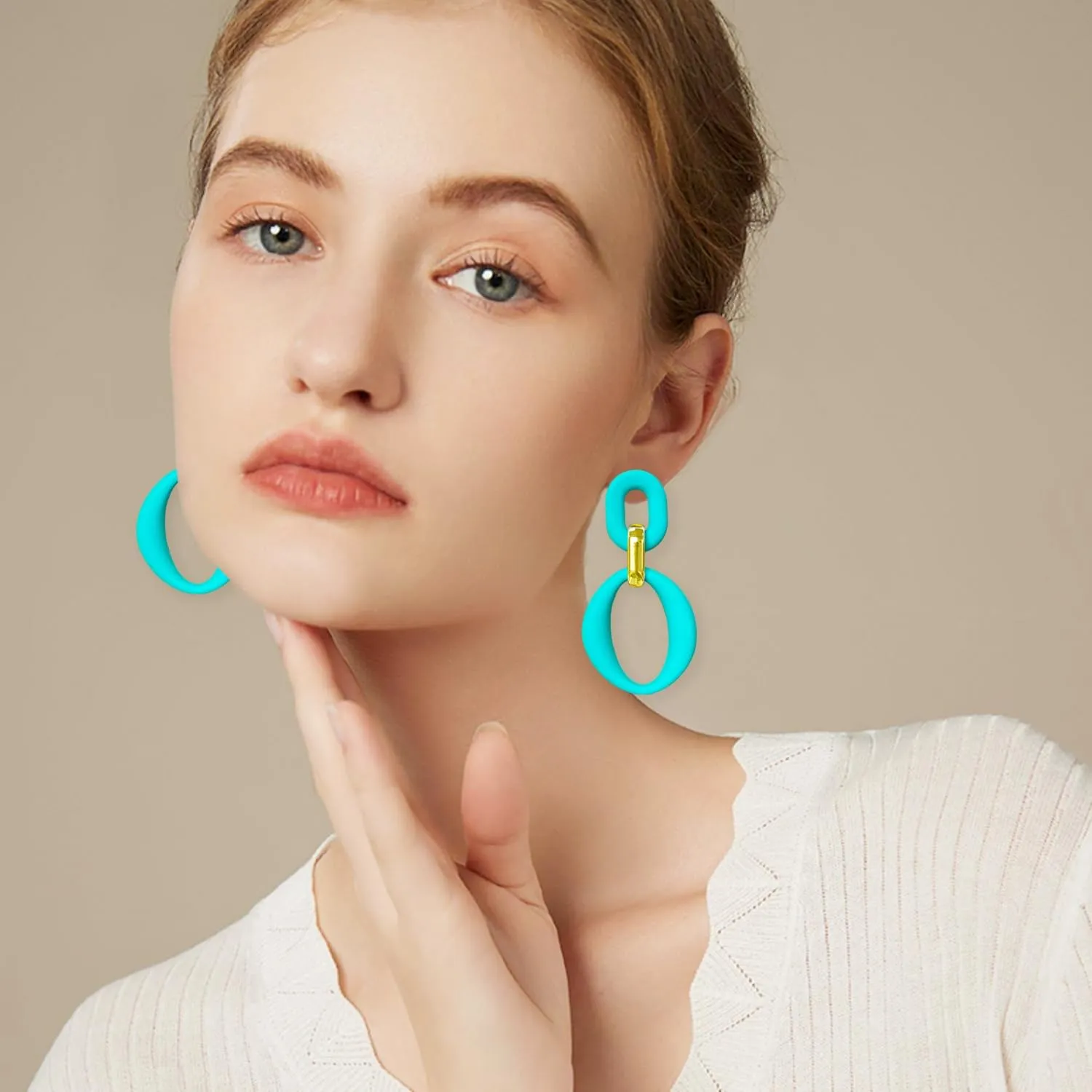 Candy Color Long Chain Link Dangle Earrings for Women Gold Plated Retro Oval Round U Shape Earring Studs