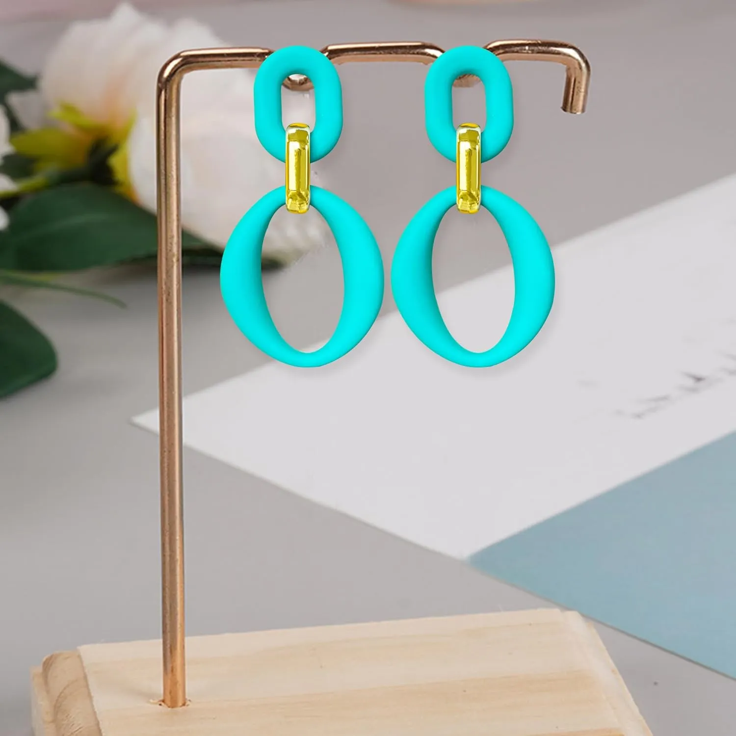 Candy Color Long Chain Link Dangle Earrings for Women Gold Plated Retro Oval Round U Shape Earring Studs