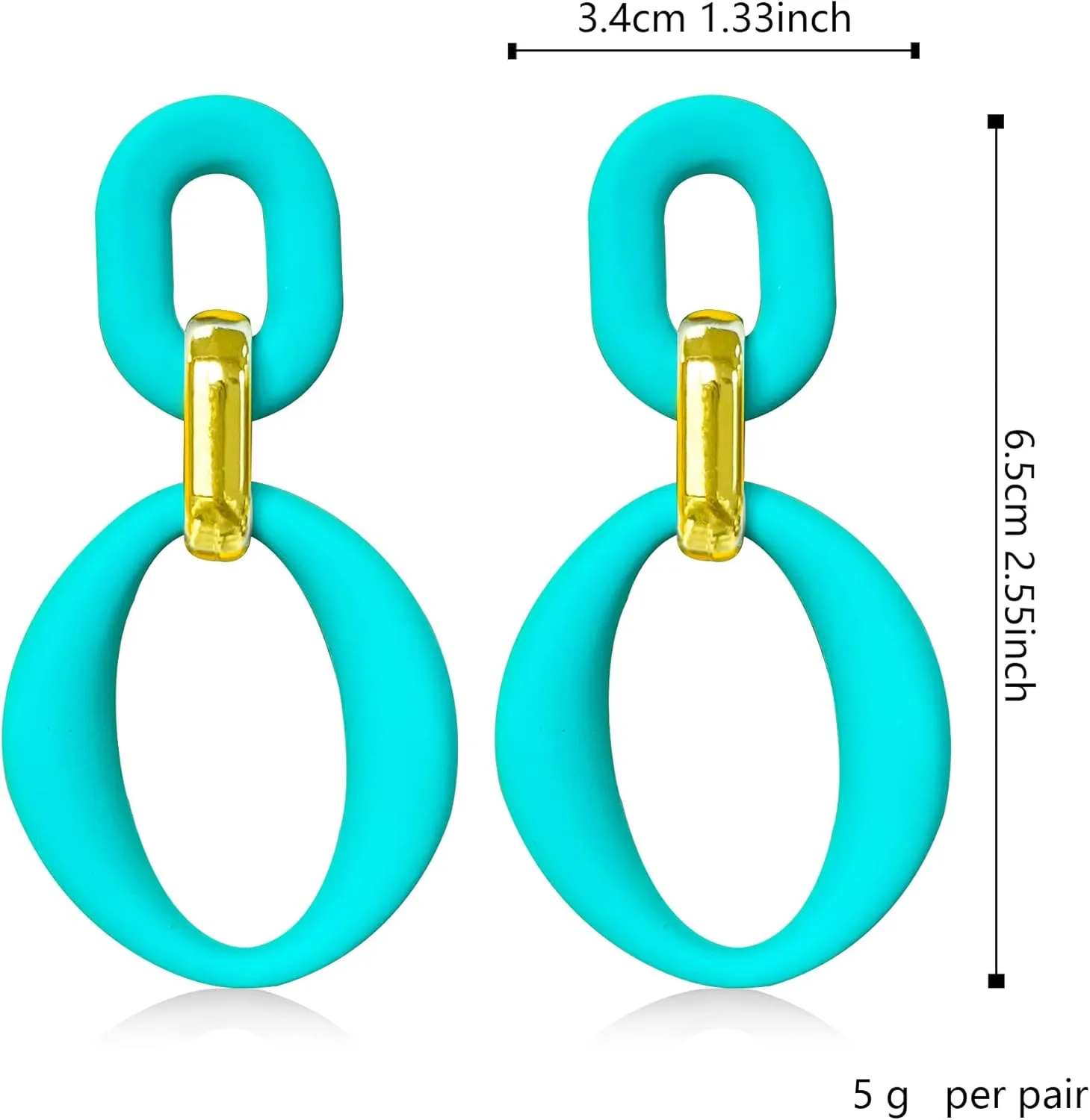 Candy Color Long Chain Link Dangle Earrings for Women Gold Plated Retro Oval Round U Shape Earring Studs