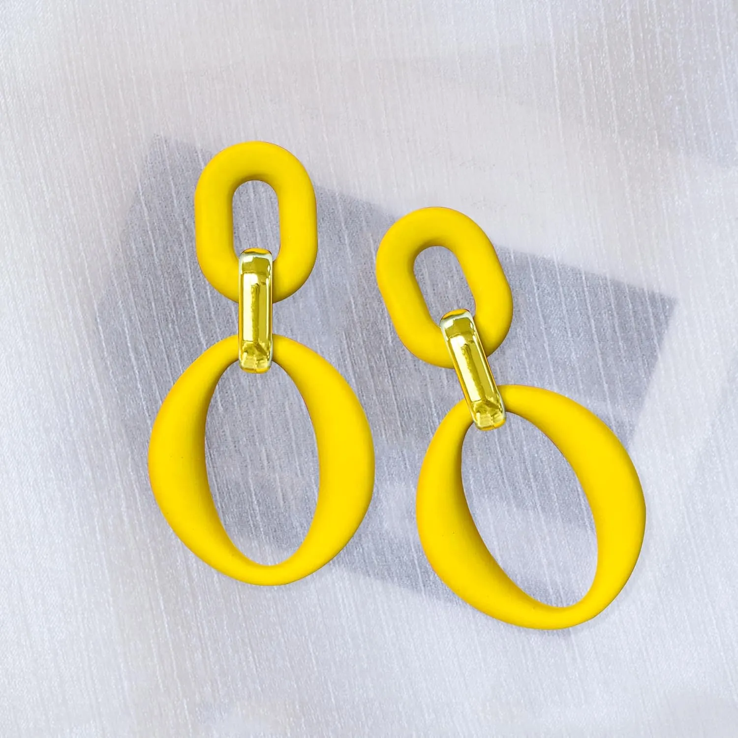 Candy Color Long Chain Link Dangle Earrings for Women Gold Plated Retro Oval Round U Shape Earring Studs