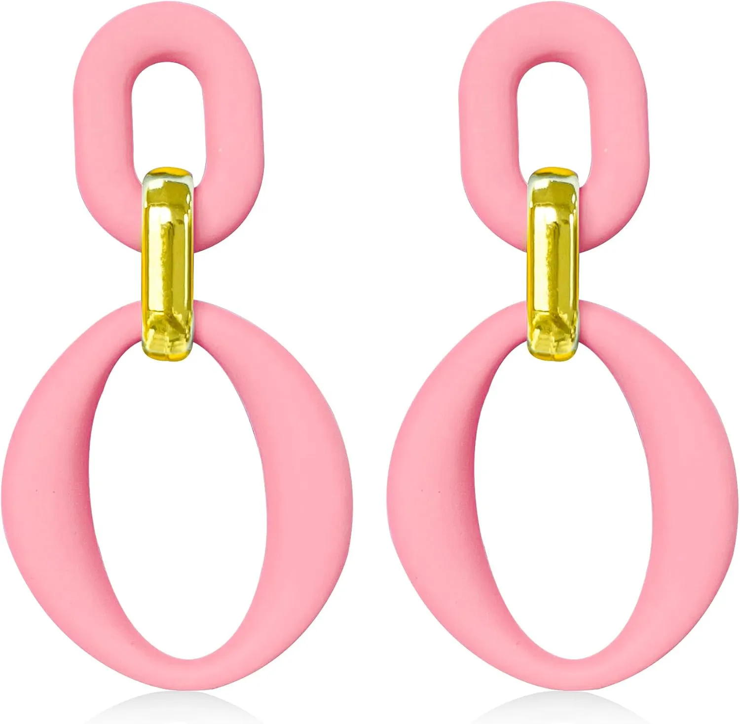 Candy Color Long Chain Link Dangle Earrings for Women Gold Plated Retro Oval Round U Shape Earring Studs