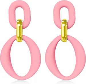 Candy Color Long Chain Link Dangle Earrings for Women Gold Plated Retro Oval Round U Shape Earring Studs