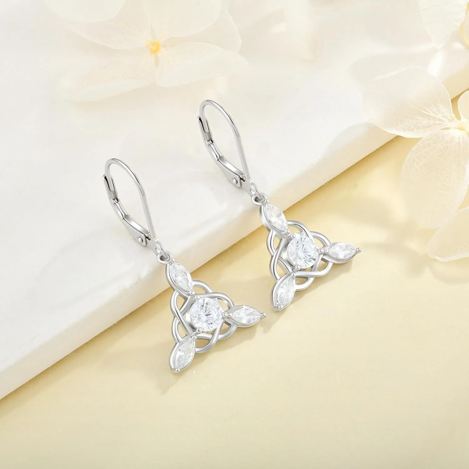 Celtic Knot Earrings for Women 925 Sterling Silver Irish Dangle Drop Leverback Earrings Hypoallergenic Jewelry for Women Mother Her