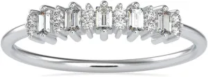 Certified Anniversary Ring Studded with 17 Baguette & Round Cut Natural Diamond in 14k White/Yellow/Rose Gold Wedding Band Ring for Women | Bridal Ring for Her | Couple Promise Ring (0.23 Cttw, IJ-SI)
