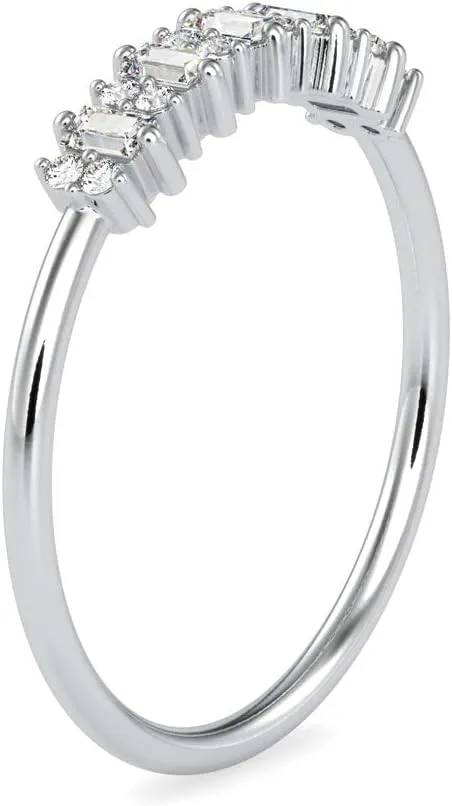 Certified Anniversary Ring Studded with 17 Baguette & Round Cut Natural Diamond in 14k White/Yellow/Rose Gold Wedding Band Ring for Women | Bridal Ring for Her | Couple Promise Ring (0.23 Cttw, IJ-SI)