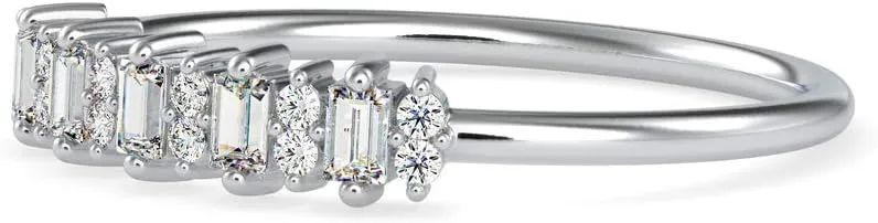 Certified Anniversary Ring Studded with 17 Baguette & Round Cut Natural Diamond in 14k White/Yellow/Rose Gold Wedding Band Ring for Women | Bridal Ring for Her | Couple Promise Ring (0.23 Cttw, IJ-SI)