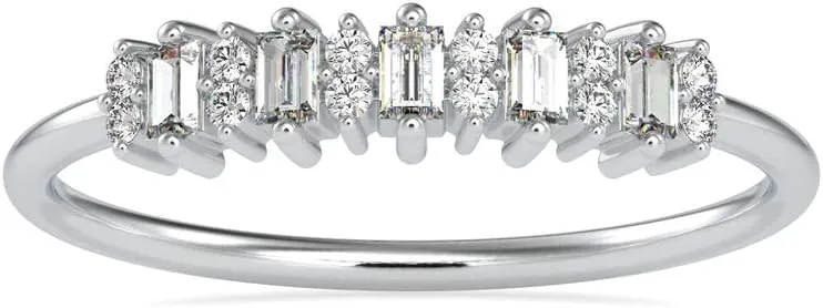Certified Anniversary Ring Studded with 17 Baguette & Round Cut Natural Diamond in 14k White/Yellow/Rose Gold Wedding Band Ring for Women | Bridal Ring for Her | Couple Promise Ring (0.23 Cttw, IJ-SI)