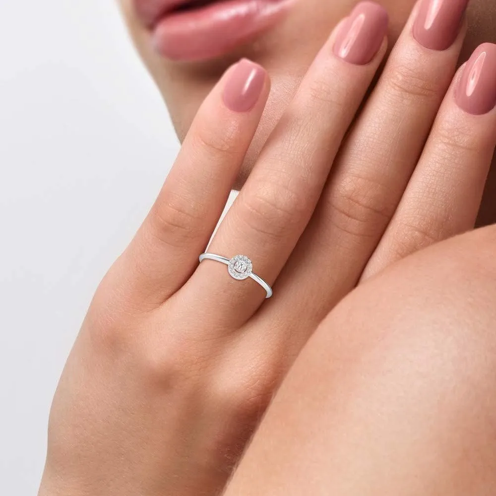 Certified Halo Engagement Ring Studded with Round Natural Diamond in 18k White/Yellow/Rose Gold Anniversary Ring for Women on Her Anniversary Celebration | Couple Promise Ring (0.1 Ct, IJ-SI)