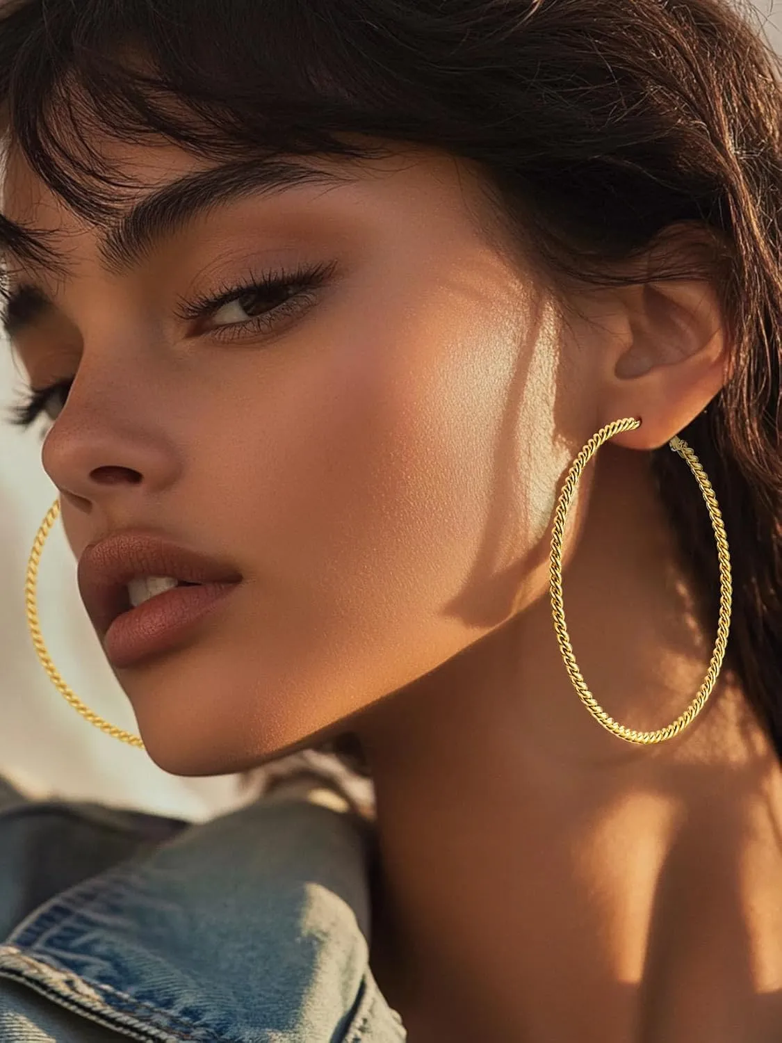ChainsProMax 40-100MM Twisted Hoop Earrings, Hypoallergenic Stainless Steel/14K Gold Plated/Black Earrings-with Gift Box