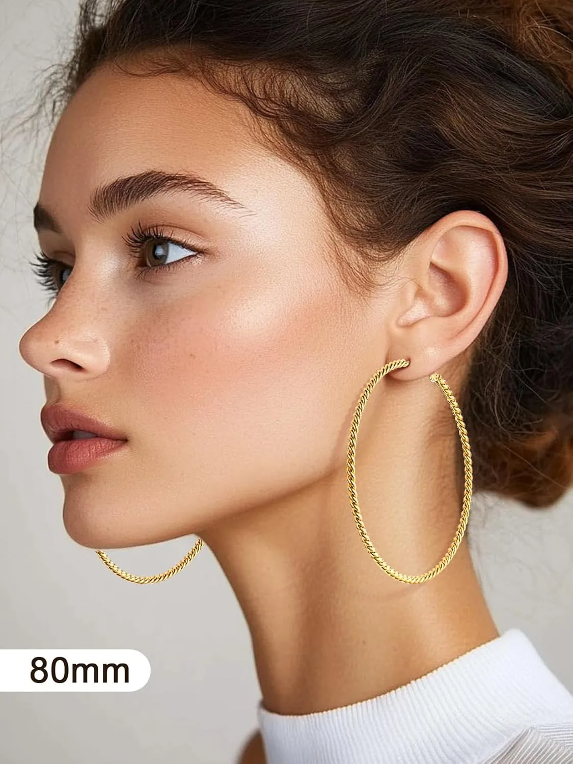 ChainsProMax 40-100MM Twisted Hoop Earrings, Hypoallergenic Stainless Steel/14K Gold Plated/Black Earrings-with Gift Box