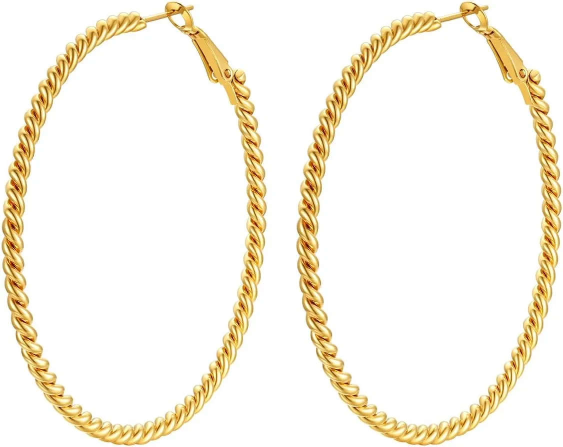 ChainsProMax 40-100MM Twisted Hoop Earrings, Hypoallergenic Stainless Steel/14K Gold Plated/Black Earrings-with Gift Box