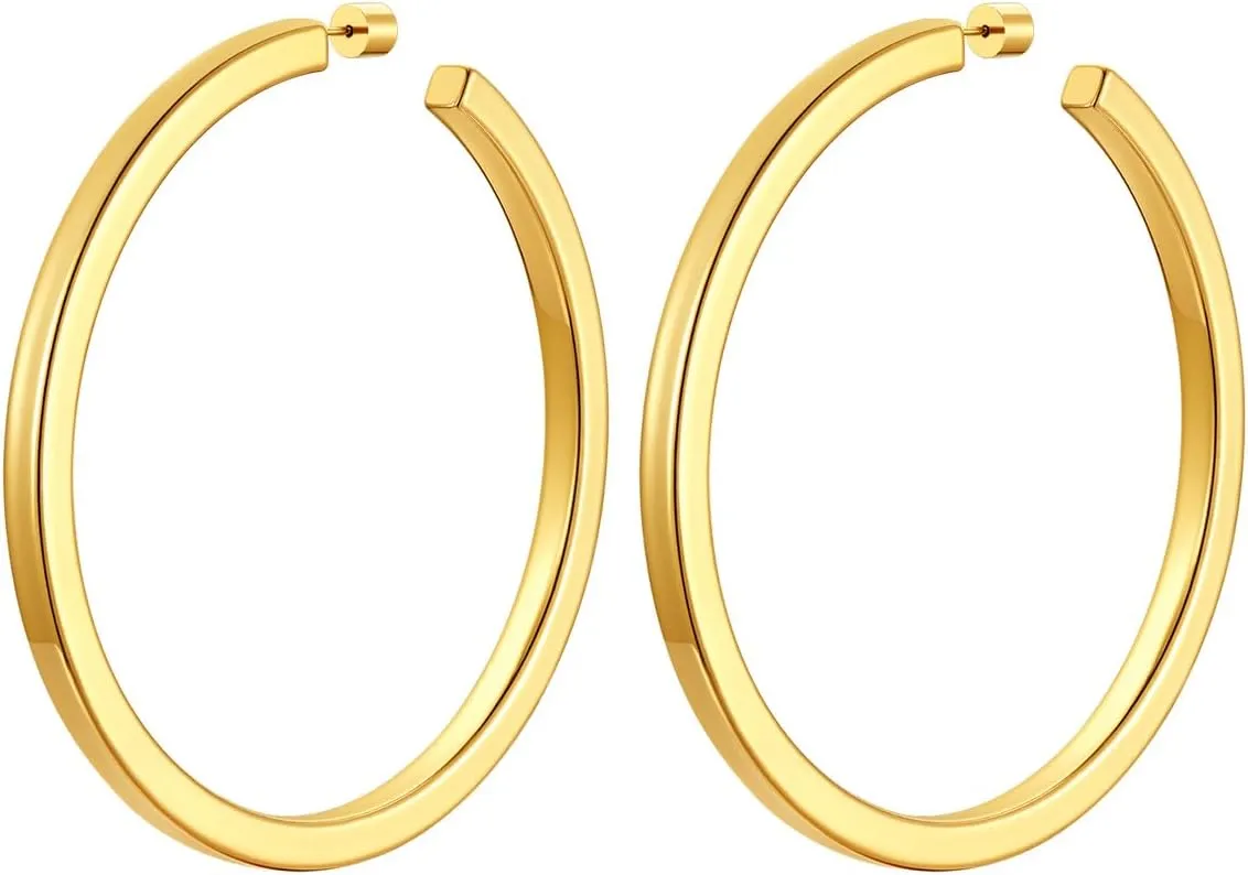 ChainsProMax Hypoallergenic Hoop Earrings for Women, 30/40/60/80MM Small Medium Large Size, Stainless Steel/14K Gold Plated/Black, with Gift Box