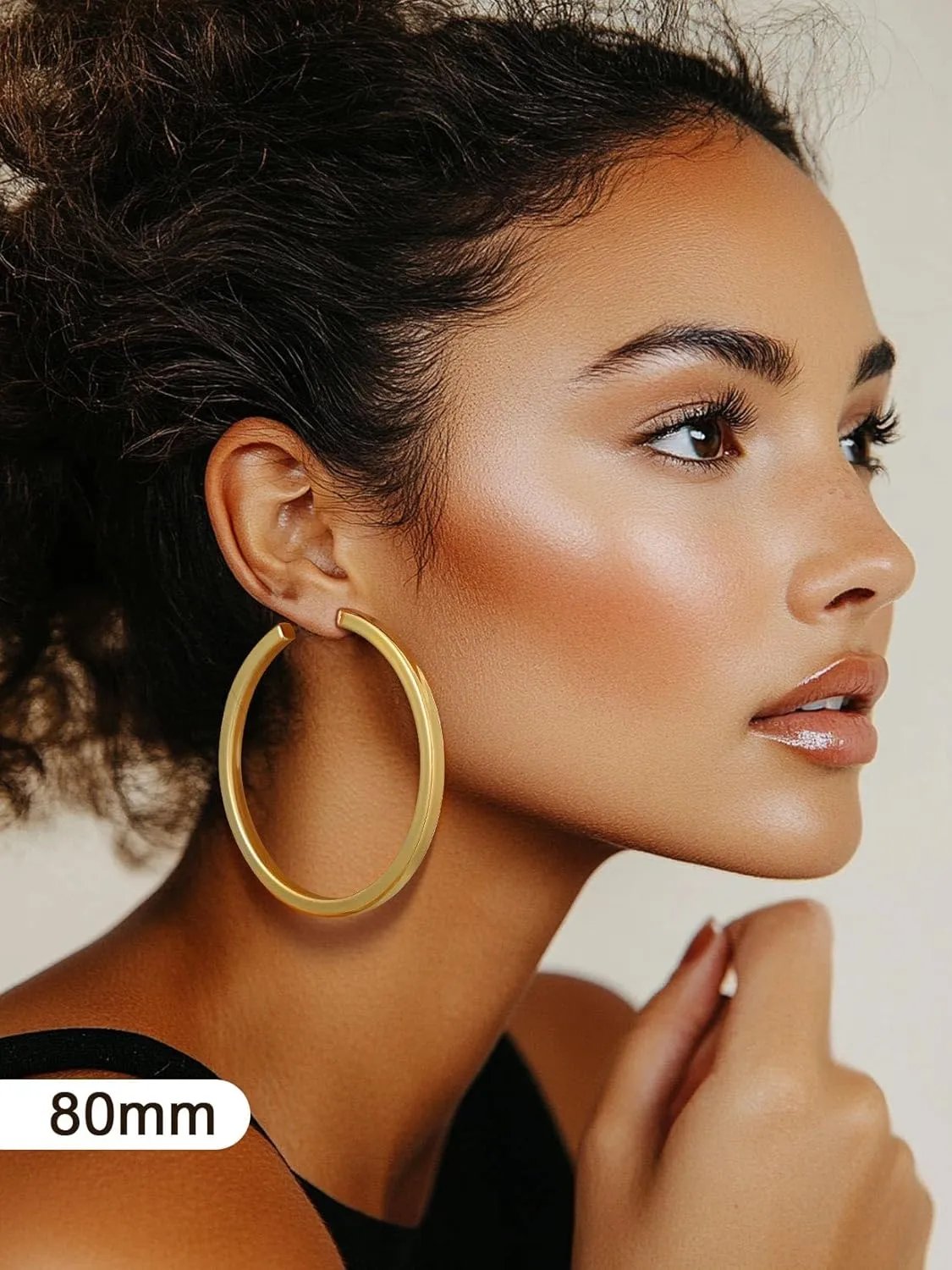 ChainsProMax Hypoallergenic Hoop Earrings for Women, 30/40/60/80MM Small Medium Large Size, Stainless Steel/14K Gold Plated/Black, with Gift Box