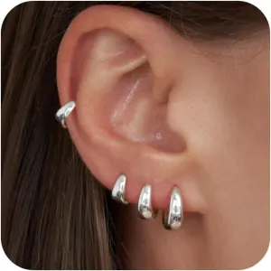 CHESKY 4 Pairs Small Gold Huggie Hoop Earrings for Women - Chunky 14K Gold Plated/Silver Lightweight Hypoallergenic Earring Stacks Cartilage Hoop Earrings Set for Multiple Piercing Trendy Jewelry