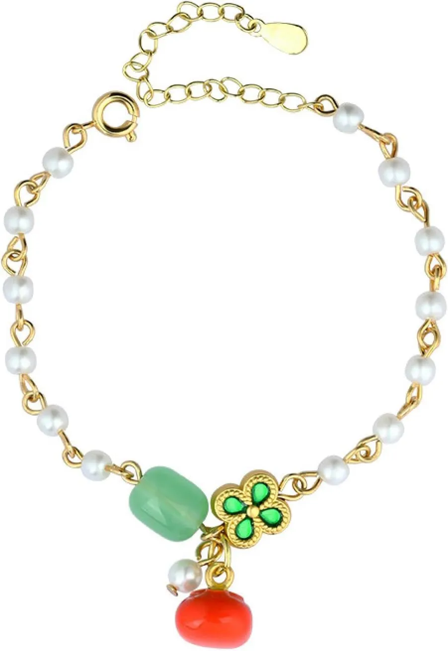 Chinese Retro Color Dopamine Flower Handmade Bracelet with Versatile high-end Pearl Bracelet