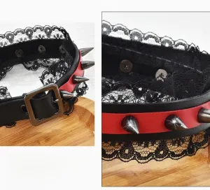 Chokers Leather Lace Willow Nail Neck Collar Gothic Punk Spiked Choker Necklace Black PU Leather