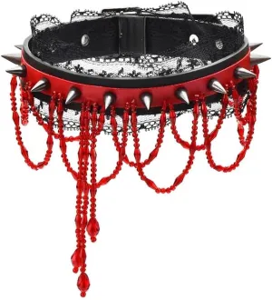 Chokers Rivet crystal rock crystal tassel collar Gothic Punk Spiked Choker Necklace Black PU Leather