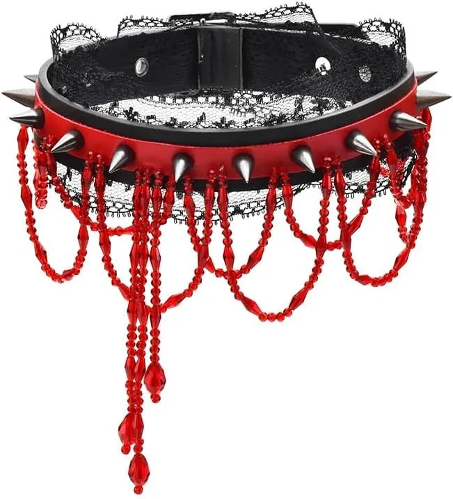 Chokers Rivet crystal rock crystal tassel collar Gothic Punk Spiked Choker Necklace Black PU Leather