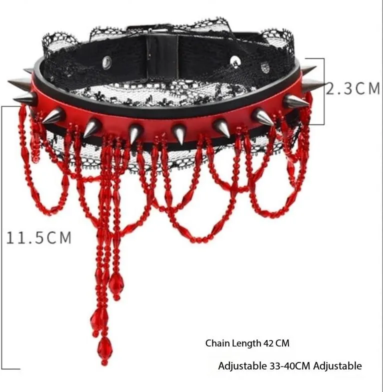 Chokers Rivet crystal rock crystal tassel collar Gothic Punk Spiked Choker Necklace Black PU Leather