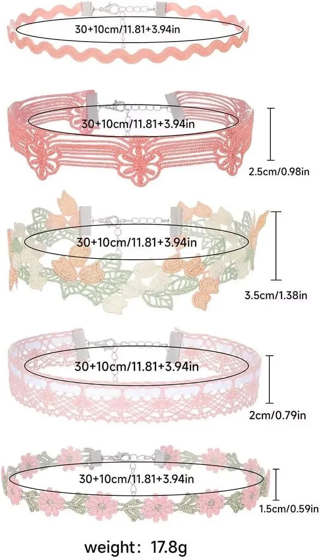 Chokers Set for Women Heart Choker Necklaces Flower Pendant Velvet Choker Lace Choker Cute Pink Green Necklace Daisy Choker Necklace Statement Jewelry Valentine's Day Gift