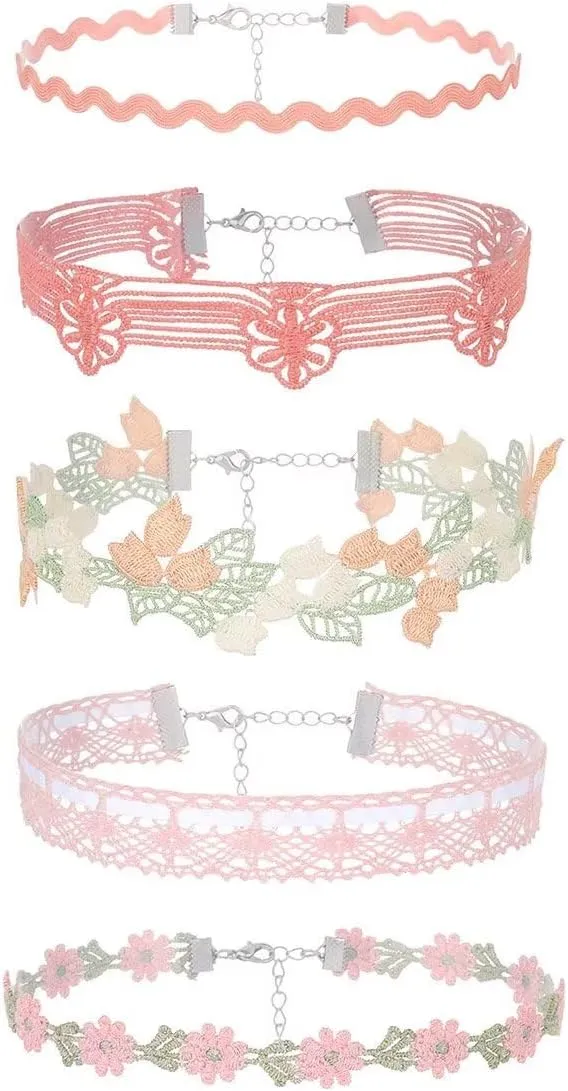 Chokers Set for Women Heart Choker Necklaces Flower Pendant Velvet Choker Lace Choker Cute Pink Green Necklace Daisy Choker Necklace Statement Jewelry Valentine's Day Gift