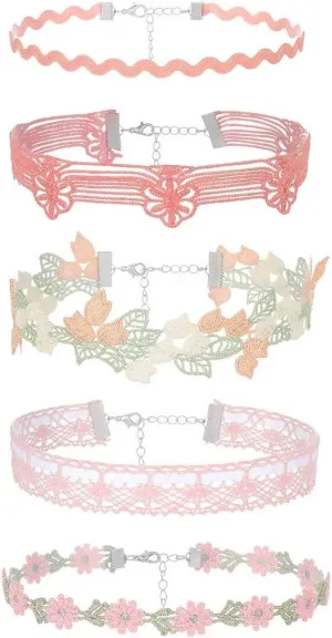 Chokers Set for Women Heart Choker Necklaces Flower Pendant Velvet Choker Lace Choker Cute Pink Green Necklace Daisy Choker Necklace Statement Jewelry Valentine's Day Gift