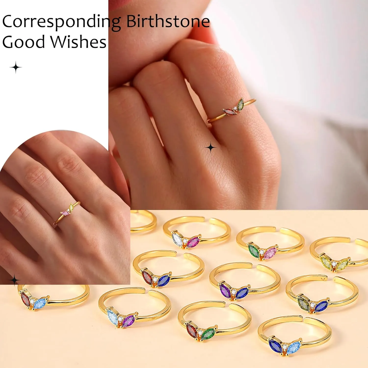 Christmas Gifts for Women Stocking Stuffers Birthstone Rings for Women Gold Rings for Women Non Tarnish with Birthstone 21st Birthday Gifts for Her Daughter Sister Christmas Jewelry