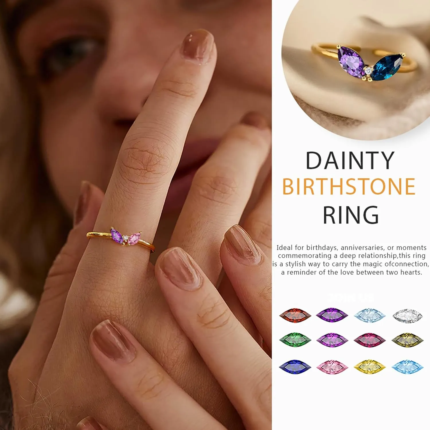 Christmas Gifts for Women Stocking Stuffers Birthstone Rings for Women Gold Rings for Women Non Tarnish with Birthstone 21st Birthday Gifts for Her Daughter Sister Christmas Jewelry