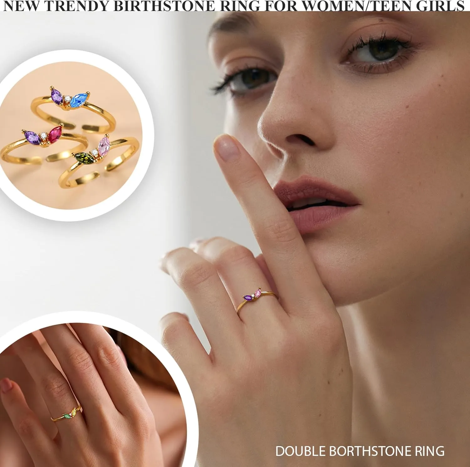 Christmas Gifts for Women Stocking Stuffers Birthstone Rings for Women Gold Rings for Women Non Tarnish with Birthstone 21st Birthday Gifts for Her Daughter Sister Christmas Jewelry