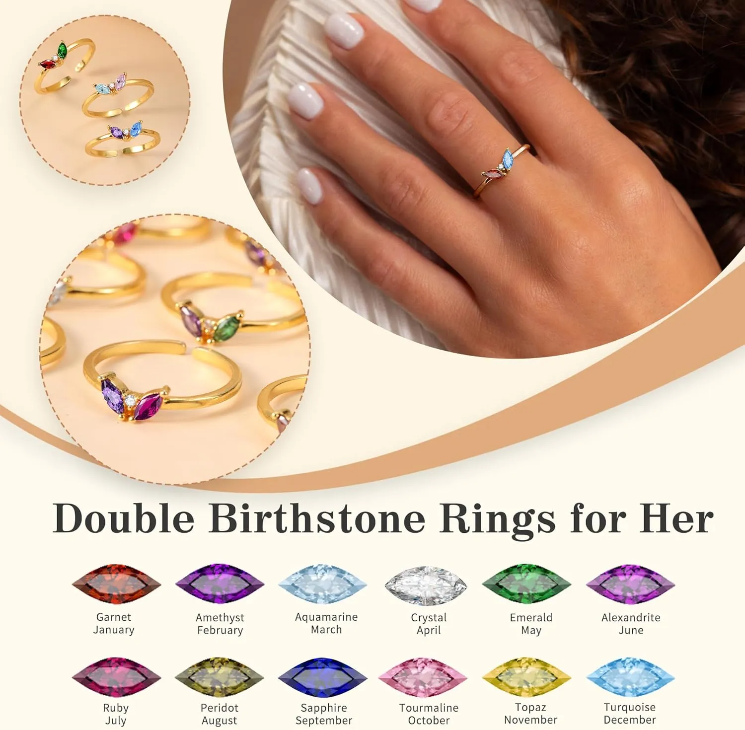 Christmas Gifts for Women Stocking Stuffers Birthstone Rings for Women Gold Rings for Women Non Tarnish with Birthstone 21st Birthday Gifts for Her Daughter Sister Christmas Jewelry