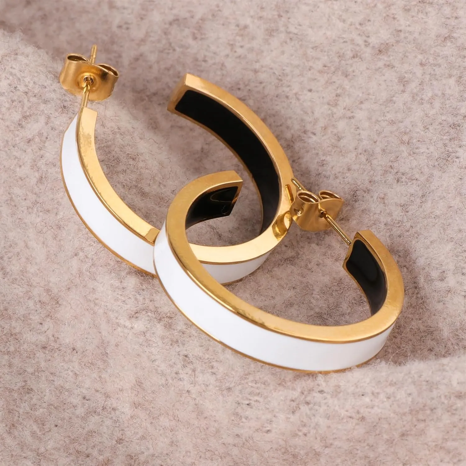 Chunky Gold Earrings for Women C Shaped Round Hoop Earrings 18K Gold Plated Stainless Steel Enamel Earrings Jewelry Gift