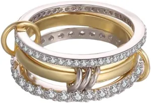 Chunky Gold Stackable Rings for women Multi-Link Connected Ring Non Tarnish 18 K Gold Plated Statement Set Dainty CZ Cubic Zirconia Silver Trendy Fashion Ring Jewelry Gift for Christmas
