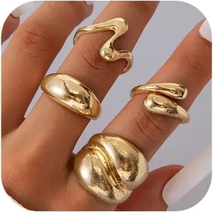 Chunky Gold Stackable Rings Set for Women,Stackable Knuckle Rings Punk Rings Set Dainty Stacking Joint Midi Trendy Rings Sets Multiple Sizes Jewelry Set