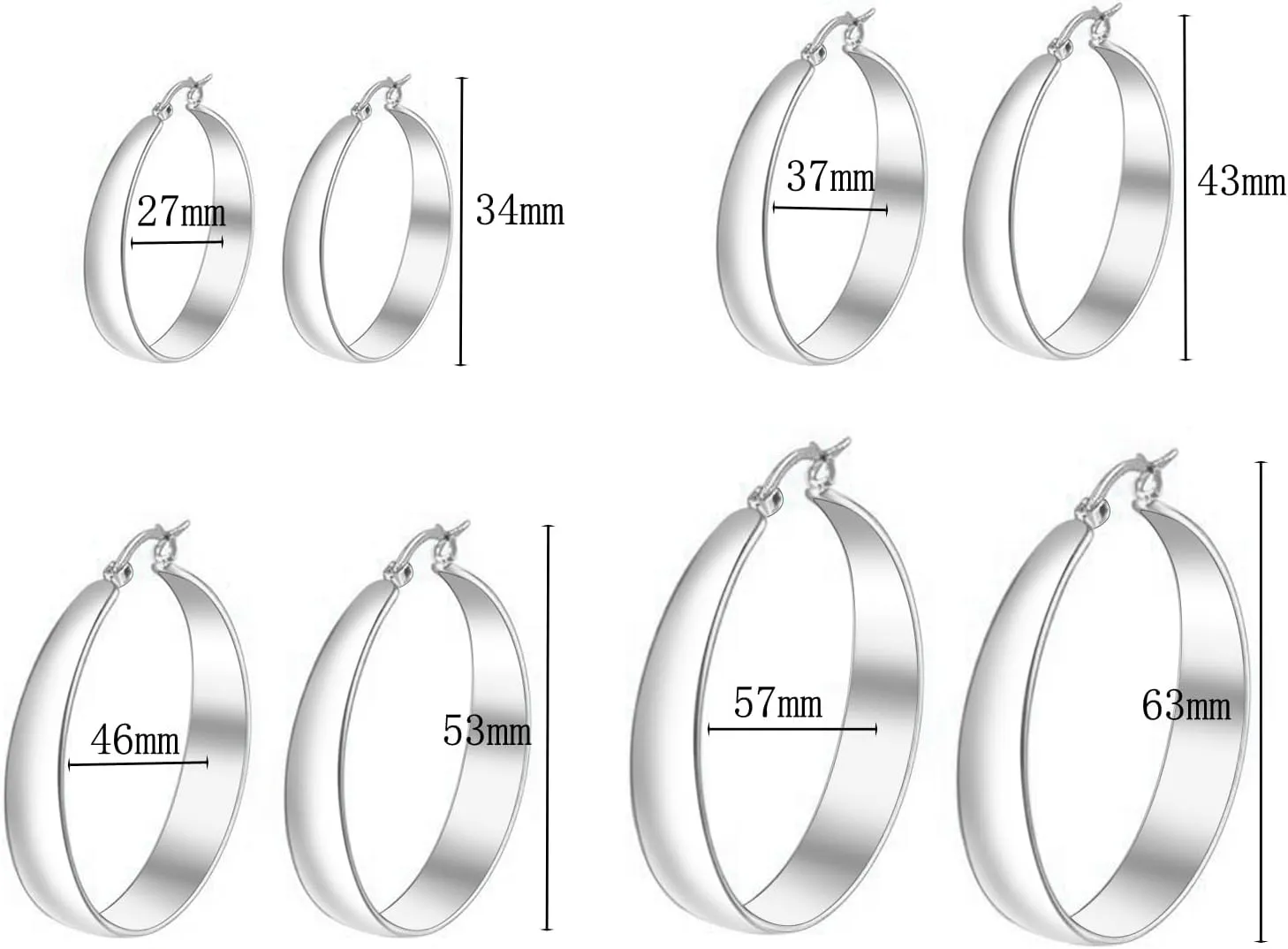 Chunky Hoop Earrings 18K Gold Plated Thick Large Lightweight Round Big Hoop Earring Minimalist Jewelry for Women 30/40/49/60mm