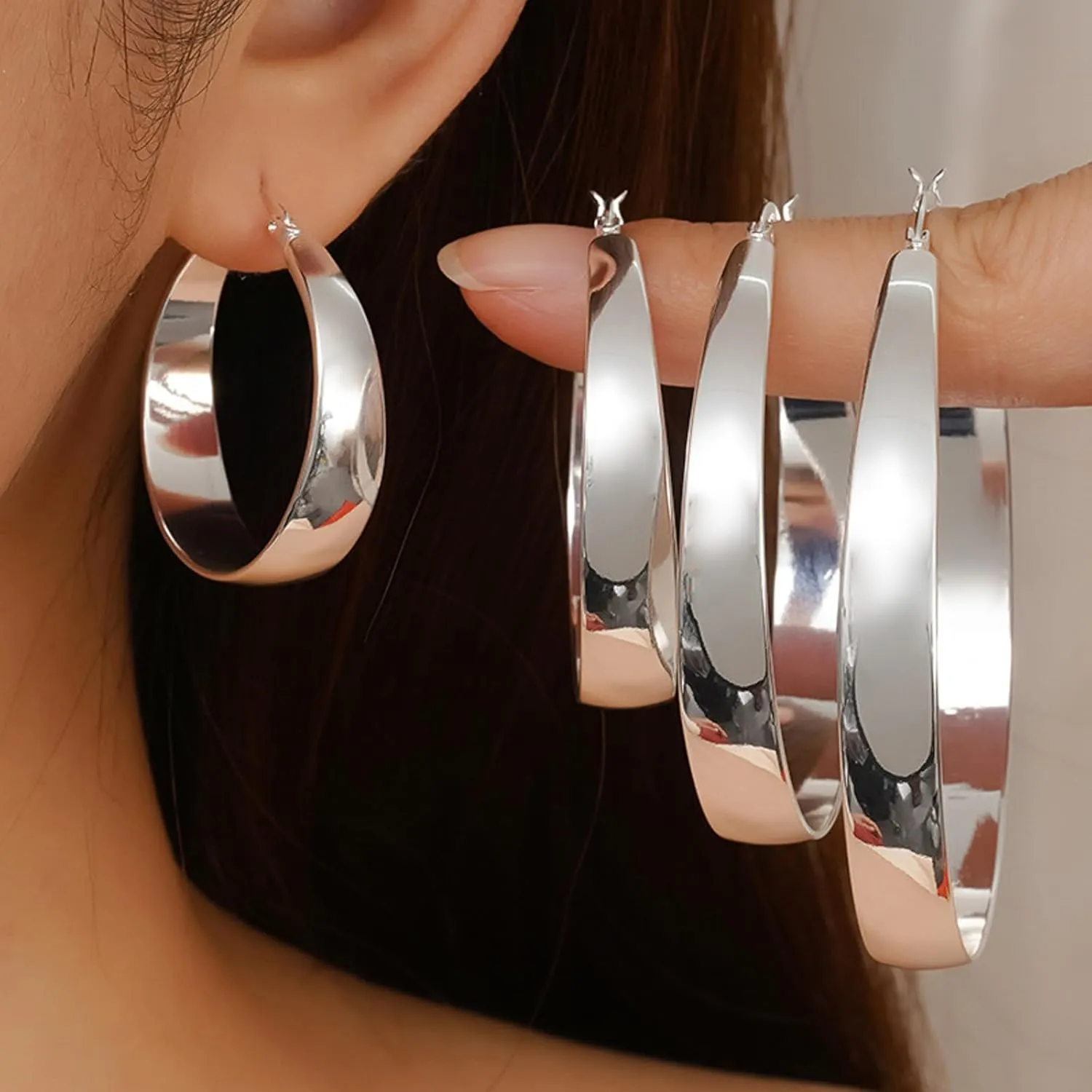 Chunky Hoop Earrings 18K Gold Plated Thick Large Lightweight Round Big Hoop Earring Minimalist Jewelry for Women 30/40/49/60mm