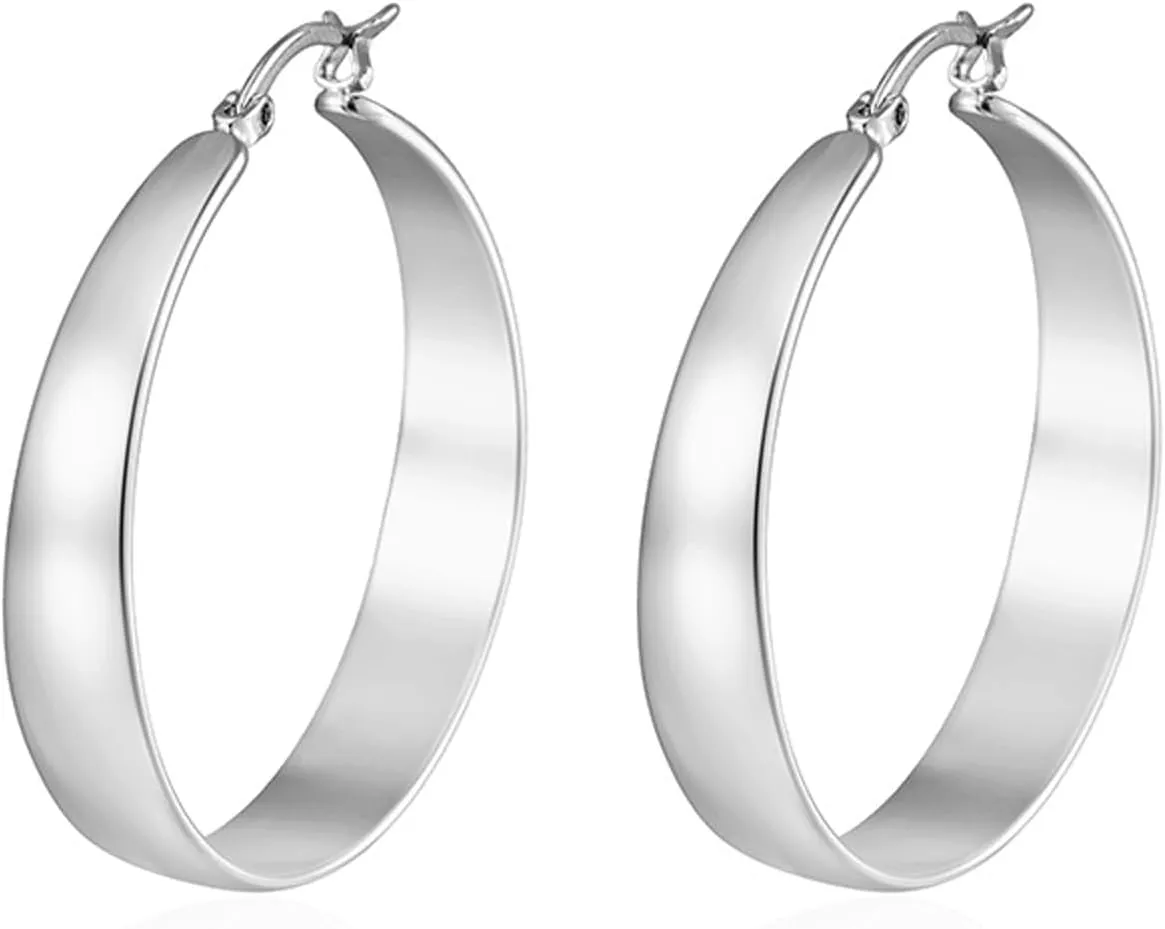 Chunky Hoop Earrings 18K Gold Plated Thick Large Lightweight Round Big Hoop Earring Minimalist Jewelry for Women 30/40/49/60mm