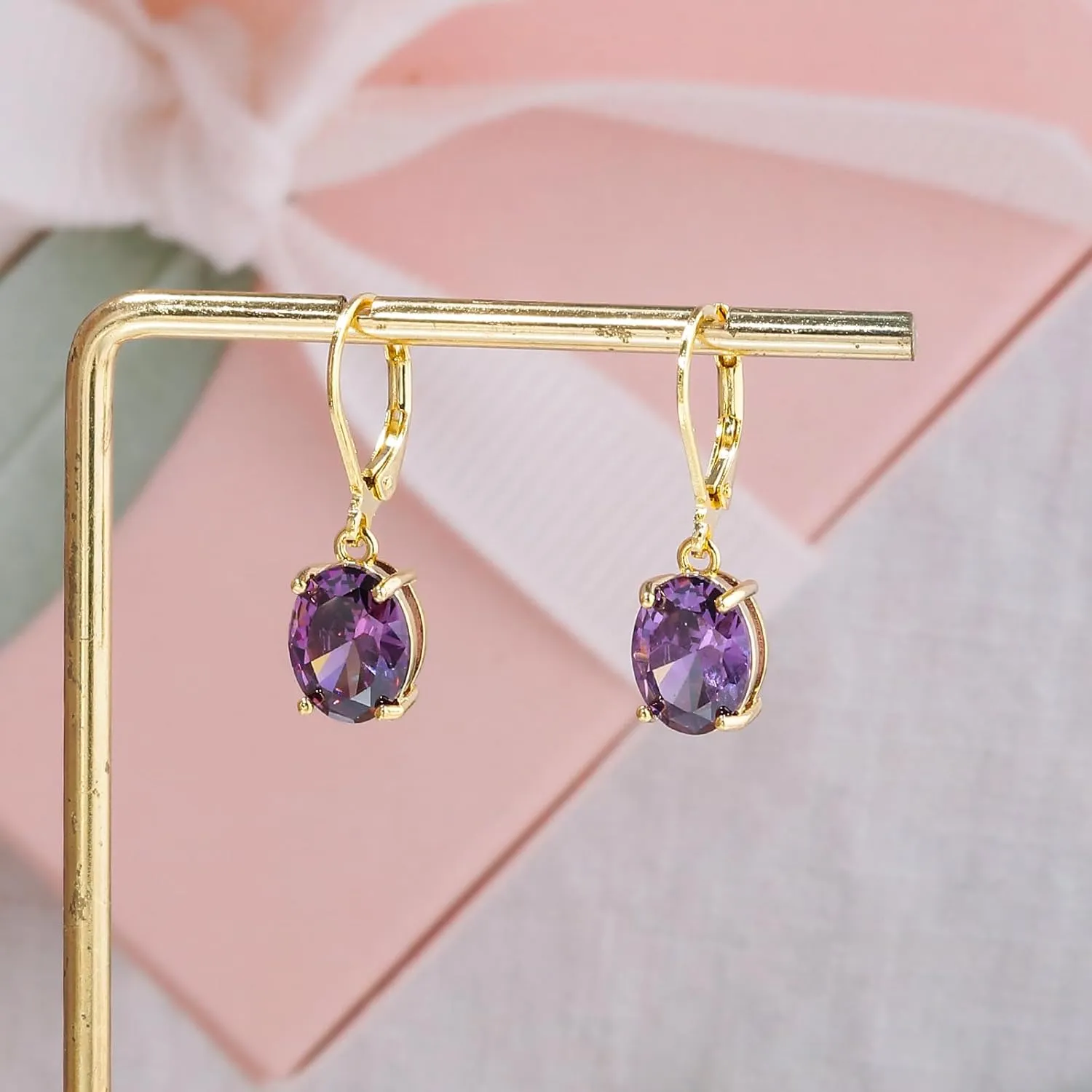 CiNily Cut-Oval Leverback Dangle Earrings for Women Hypoallergenic 14k White/Gold Plated Cubic Zircon Hanging Lever Earrings Lightweight Summer Drop Earrings Wedding Birthday Gifts Jewelry