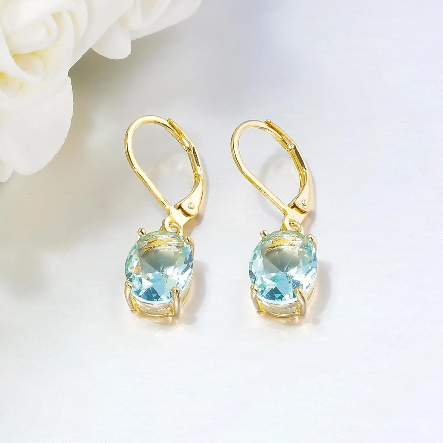 CiNily Cut-Oval Leverback Dangle Earrings for Women Hypoallergenic 14k White/Gold Plated Cubic Zircon Hanging Lever Earrings Lightweight Summer Drop Earrings Wedding Birthday Gifts Jewelry